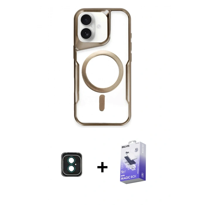 MARSİLYAN™- iPhone 16 Kılıf Yadigar Klasik Özel Seri - Siyah Bilvis 5in1 5D Magic Hayalet Cam Ekran Koruyucu + PVD Metal Kamera Lens - YL
