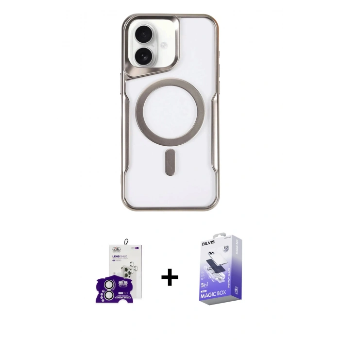 MARSİLYAN™- iPhone 16 Kılıf Yadigar Klasik Özel Seri - Siyah Bilvis 5in1 5D Magic Hayalet Cam Ekran Koruyucu + Bilvis Titan Kamera Lens - GS