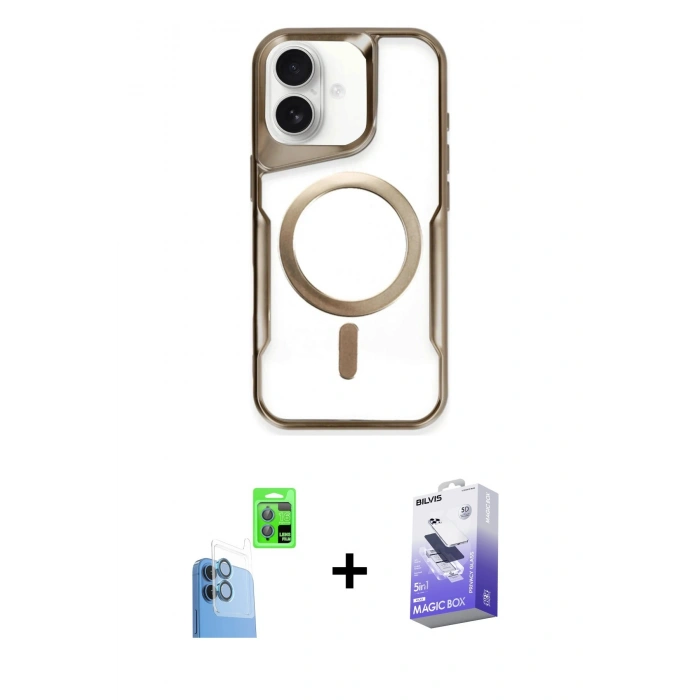 MARSİLYAN™- iPhone 16 Kılıf Yadigar Klasik Özel Seri - Siyah Bilvis 5in1 5D Magic Hayalet Cam Ekran Koruyucu + Raze Metal Kamera Lens - LT