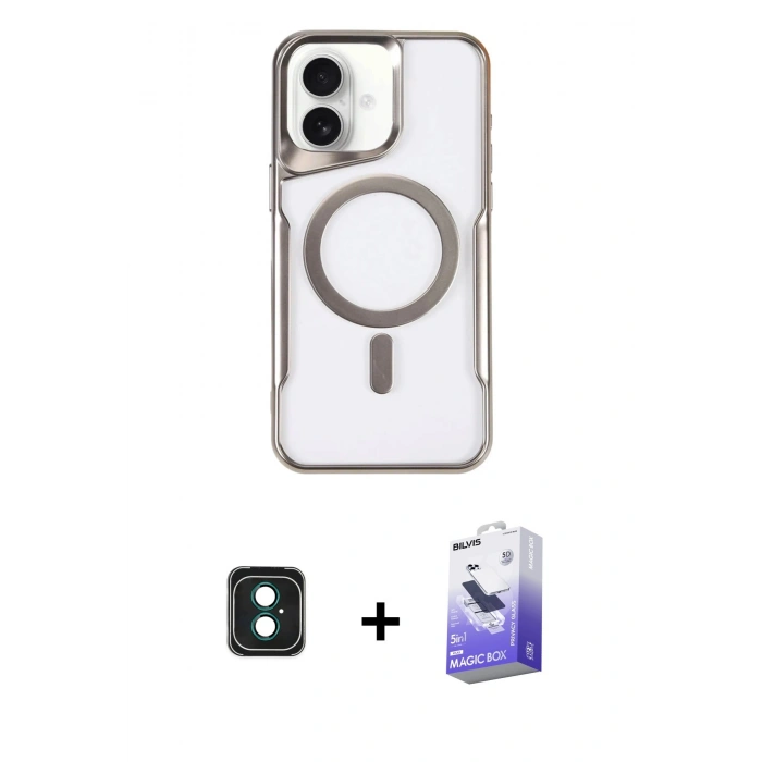 MARSİLYAN™- iPhone 16 Kılıf Yadigar Klasik Özel Seri - Siyah Bilvis 5in1 5D Magic Hayalet Cam Ekran Koruyucu + PVD Metal Kamera Lens - YL