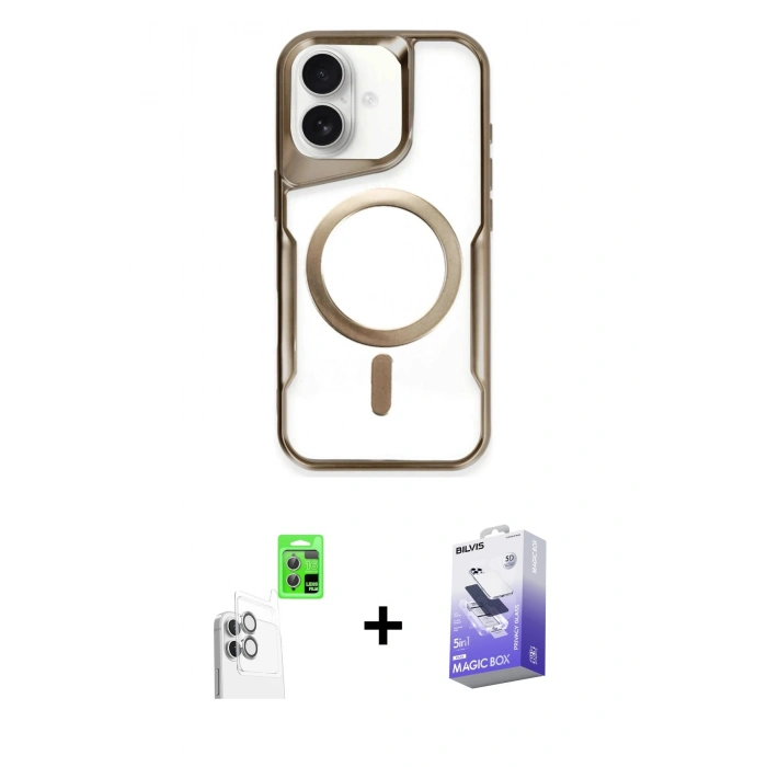MARSİLYAN™- iPhone 16 Kılıf Yadigar Klasik Özel Seri - Siyah Bilvis 5in1 5D Magic Hayalet Cam Ekran Koruyucu + Raze Metal Kamera Lens - BZ