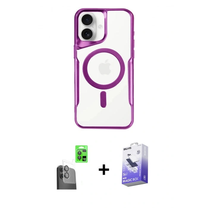 MARSİLYAN™- iPhone 16 Kılıf Yadigar Klasik Özel Seri - Siyah Bilvis 5in1 5D Magic Hayalet Cam Ekran Koruyucu + Raze Metal Kamera Lens - SH