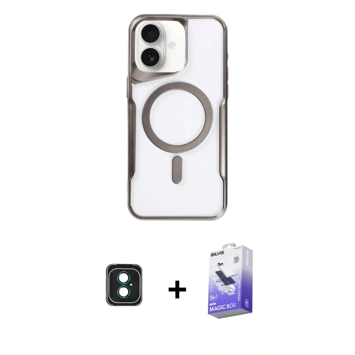 MARSİLYAN™- iPhone 16 Kılıf Yadigar Klasik Özel Seri - Siyah Bilvis 5in1 5D Magic Hayalet Cam Ekran Koruyucu + PVD Metal Kamera Lens - YL