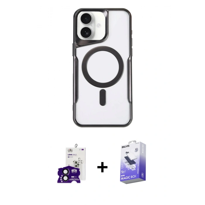 MARSİLYAN™- iPhone 16 Kılıf Yadigar Klasik Özel Seri - Siyah Bilvis 5in1 5D Magic Hayalet Cam Ekran Koruyucu + Bilvis Titan Kamera Lens - SH