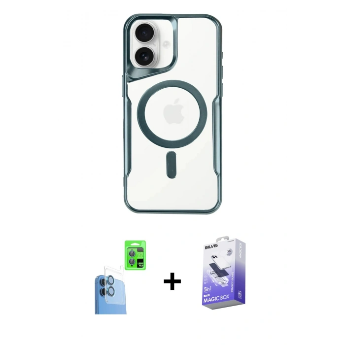 MARSİLYAN™- iPhone 16 Kılıf Yadigar Klasik Özel Seri - Siyah Bilvis 5in1 5D Magic Hayalet Cam Ekran Koruyucu + Raze Metal Kamera Lens - LT