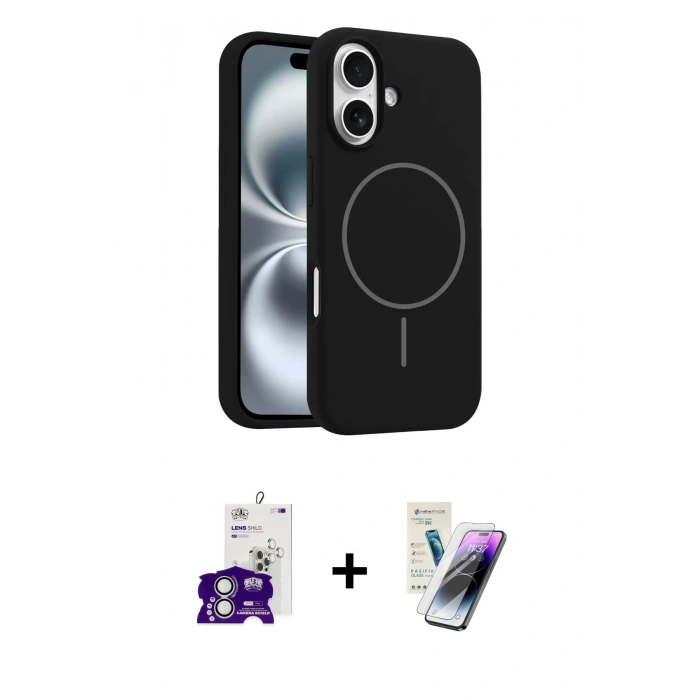 MARSİLYAN™- iPhone 16 Kılıf Yankı Form Serisi - Şeffaf Pasifik Cam Ekran Koruyucu + Bilvis Titan Kamera Lens - GS
