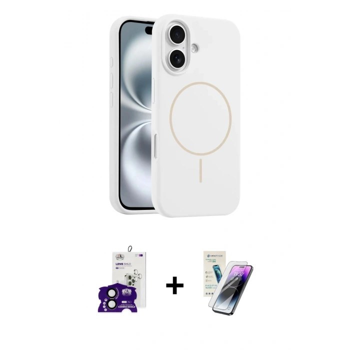 MARSİLYAN™- iPhone 16 Kılıf Yankı Form Serisi - Şeffaf Pasifik Cam Ekran Koruyucu + Bilvis Titan Kamera Lens - SH