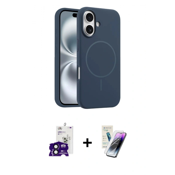 MARSİLYAN™- iPhone 16 Kılıf Yankı Form Serisi - Şeffaf Pasifik Cam Ekran Koruyucu + Bilvis Titan Kamera Lens - SH