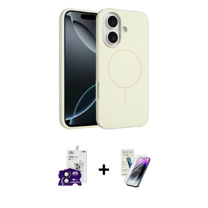MARSİLYAN™- iPhone 16 Kılıf Yankı Form Serisi - Şeffaf Pasifik Cam Ekran Koruyucu + Bilvis Titan Kamera Lens - SH