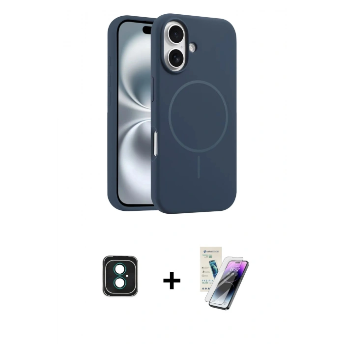 MARSİLYAN™- iPhone 16 Kılıf Yankı Form Serisi - Şeffaf Pasifik Cam Ekran Koruyucu + PVD Metal Kamera Lens - YL