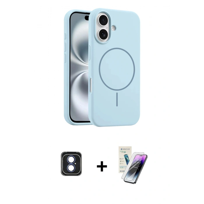 MARSİLYAN™- iPhone 16 Kılıf Yankı Form Serisi - Şeffaf Pasifik Cam Ekran Koruyucu + PVD Metal Kamera Lens - MI