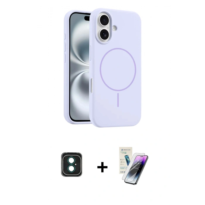 MARSİLYAN™- iPhone 16 Kılıf Yankı Form Serisi - Şeffaf Pasifik Cam Ekran Koruyucu + PVD Metal Kamera Lens - YL