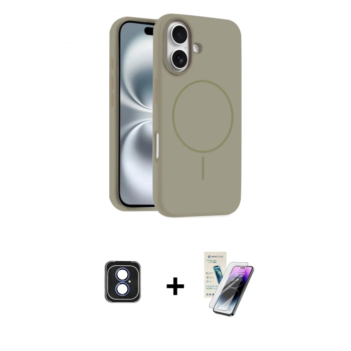 MARSİLYAN™- iPhone 16 Kılıf Yankı Form Serisi - Şeffaf Pasifik Cam Ekran Koruyucu + PVD Metal Kamera Lens - MI