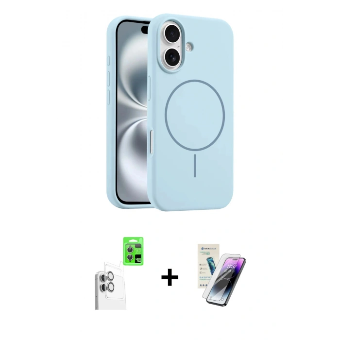 MARSİLYAN™- iPhone 16 Kılıf Yankı Form Serisi - Şeffaf Pasifik Cam Ekran Koruyucu + Raze Metal Kamera Lens - BZ