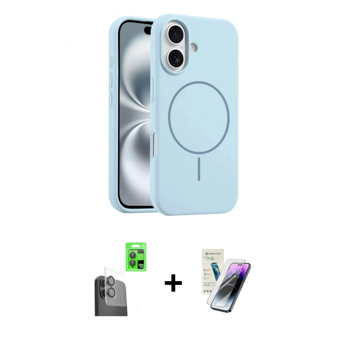 MARSİLYAN™- iPhone 16 Kılıf Yankı Form Serisi - Şeffaf Pasifik Cam Ekran Koruyucu + Raze Metal Kamera Lens - SH