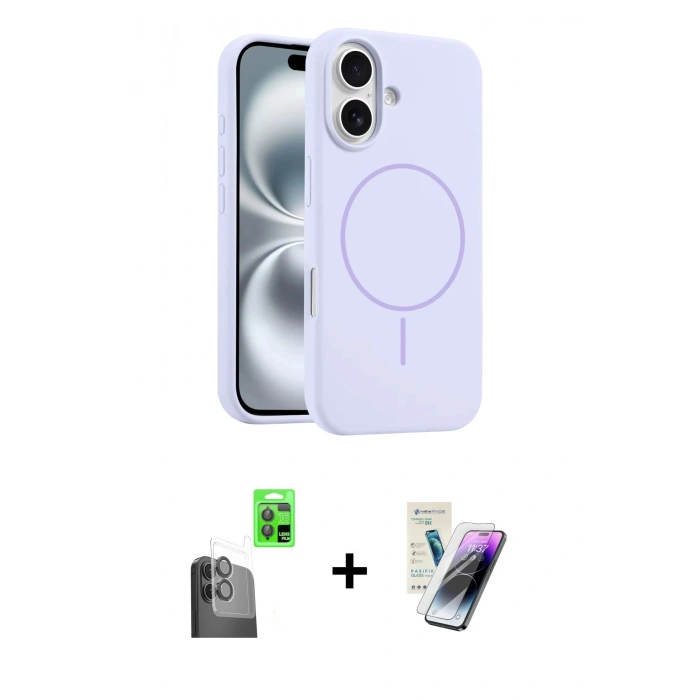 MARSİLYAN™- iPhone 16 Kılıf Yankı Form Serisi - Şeffaf Pasifik Cam Ekran Koruyucu + Raze Metal Kamera Lens - SH