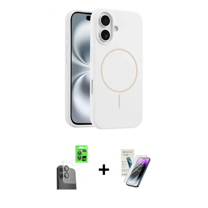 MARSİLYAN™- iPhone 16 Kılıf Yankı Form Serisi - Şeffaf Pasifik Cam Ekran Koruyucu + Raze Metal Kamera Lens - SH