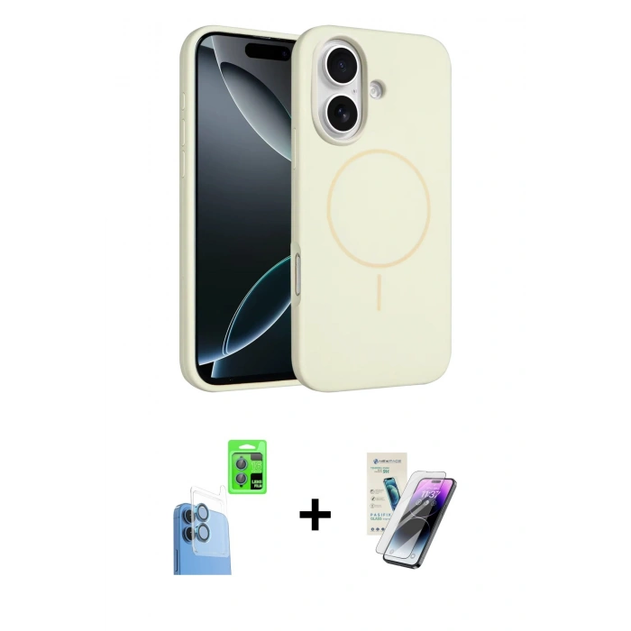 MARSİLYAN™- iPhone 16 Kılıf Yankı Form Serisi - Şeffaf Pasifik Cam Ekran Koruyucu + Raze Metal Kamera Lens - LT