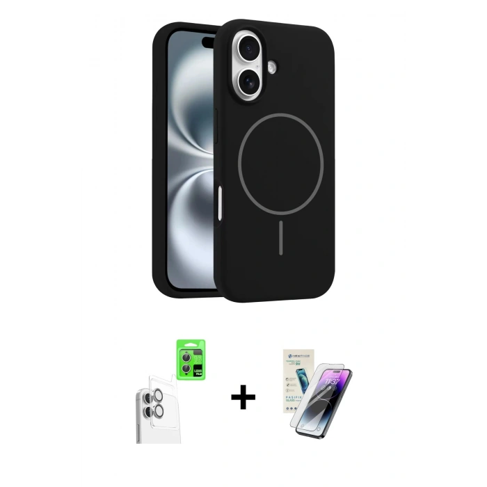 MARSİLYAN™- iPhone 16 Kılıf Yankı Form Serisi - Şeffaf Pasifik Cam Ekran Koruyucu + Raze Metal Kamera Lens - BZ