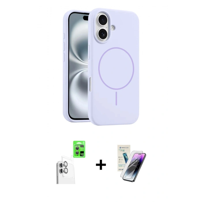 MARSİLYAN™- iPhone 16 Kılıf Yankı Form Serisi - Şeffaf Pasifik Cam Ekran Koruyucu + Raze Metal Kamera Lens - BZ
