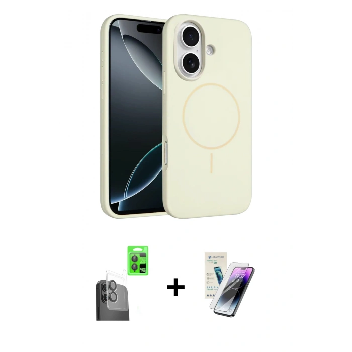 MARSİLYAN™- iPhone 16 Kılıf Yankı Form Serisi - Şeffaf Pasifik Cam Ekran Koruyucu + Raze Metal Kamera Lens - SH