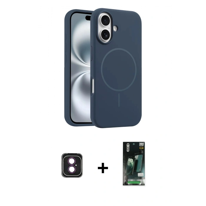 MARSİLYAN™- iPhone 16 Kılıf Yankı Form Serisi - Siyah 360 Mat Full Body Arka Koruyucu + PVD Metal Kamera Lens - PE