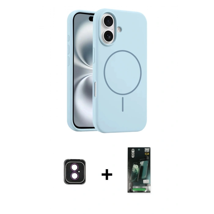 MARSİLYAN™- iPhone 16 Kılıf Yankı Form Serisi - Siyah 360 Mat Full Body Arka Koruyucu + PVD Metal Kamera Lens - PE