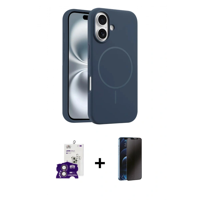 MARSİLYAN™- iPhone 16 Kılıf Yankı Form Serisi - Siyah 3D Antistatik Hayalet Cam Ekran Koruyucu + Bilvis Titan Kamera Lens - PE
