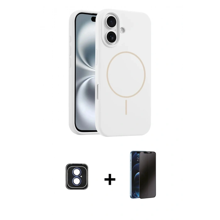 MARSİLYAN™- iPhone 16 Kılıf Yankı Form Serisi - Siyah 3D Antistatik Hayalet Cam Ekran Koruyucu + PVD Metal Kamera Lens - MI