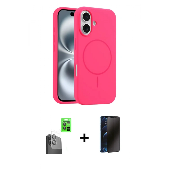 MARSİLYAN™- iPhone 16 Kılıf Yankı Form Serisi - Siyah 3D Antistatik Hayalet Cam Ekran Koruyucu + Raze Metal Kamera Lens - SH
