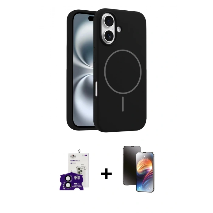 MARSİLYAN™- iPhone 16 Kılıf Yankı Form Serisi - Siyah 3D Antistatik Mat Seramik Nano Ekran Koruyucu + Bilvis Titan Kamera Lens - SH