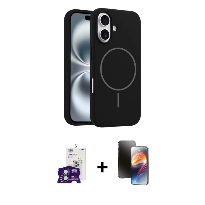 MARSİLYAN™- iPhone 16 Kılıf Yankı Form Serisi - Siyah 3D Antistatik Mat Seramik Nano Ekran Koruyucu + Bilvis Titan Kamera Lens - YL
