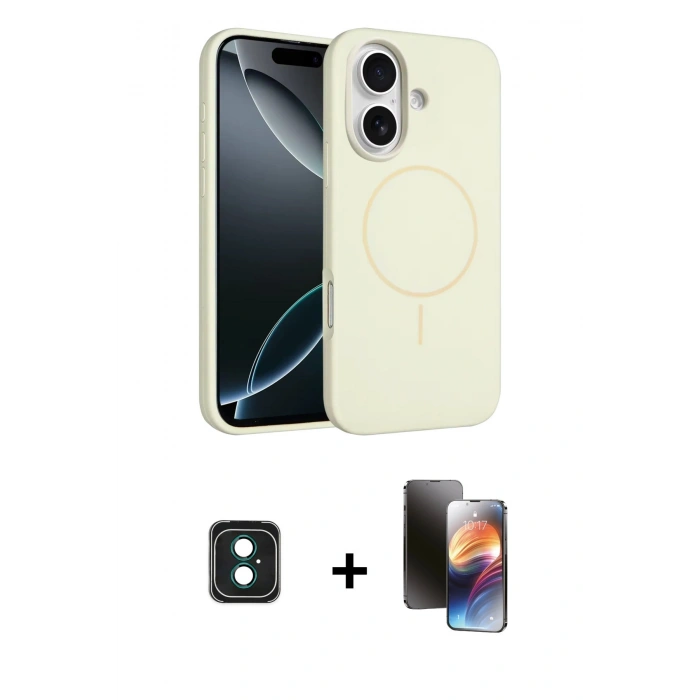 MARSİLYAN™- iPhone 16 Kılıf Yankı Form Serisi - Siyah 3D Antistatik Mat Seramik Nano Ekran Koruyucu + PVD Metal Kamera Lens - YL