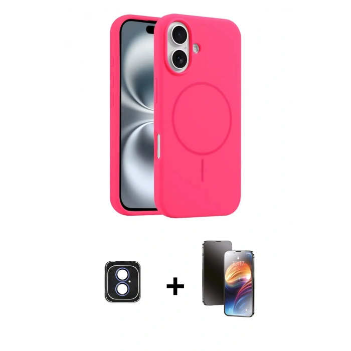 MARSİLYAN™- iPhone 16 Kılıf Yankı Form Serisi - Siyah 3D Antistatik Mat Seramik Nano Ekran Koruyucu + PVD Metal Kamera Lens - MI