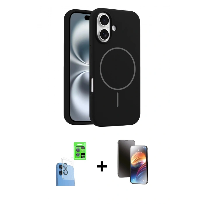 MARSİLYAN™- iPhone 16 Kılıf Yankı Form Serisi - Siyah 3D Antistatik Mat Seramik Nano Ekran Koruyucu + Raze Metal Kamera Lens - LT