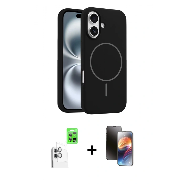 MARSİLYAN™- iPhone 16 Kılıf Yankı Form Serisi - Siyah 3D Antistatik Mat Seramik Nano Ekran Koruyucu + Raze Metal Kamera Lens - BZ