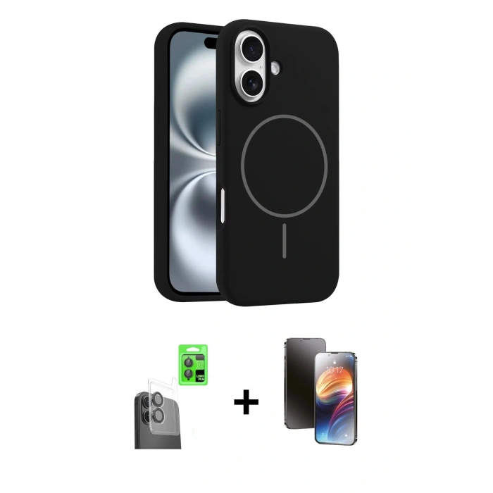 MARSİLYAN™- iPhone 16 Kılıf Yankı Form Serisi - Siyah 3D Antistatik Mat Seramik Nano Ekran Koruyucu + Raze Metal Kamera Lens - SH