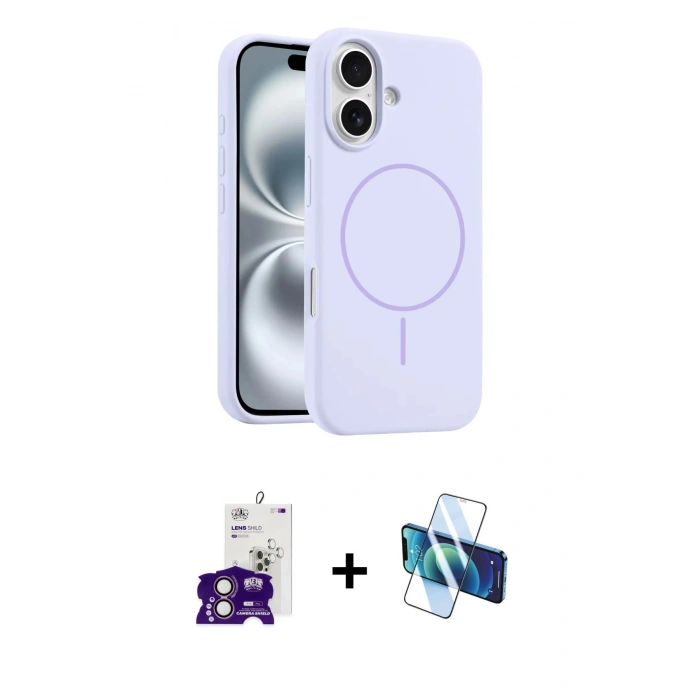 MARSİLYAN™- iPhone 16 Kılıf Yankı Form Serisi - Siyah 3D Antistatik Seramik Nano Ekran Koruyucu + Bilvis Titan Kamera Lens - PE