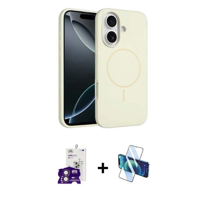 MARSİLYAN™- iPhone 16 Kılıf Yankı Form Serisi - Siyah 3D Antistatik Seramik Nano Ekran Koruyucu + Bilvis Titan Kamera Lens - PE
