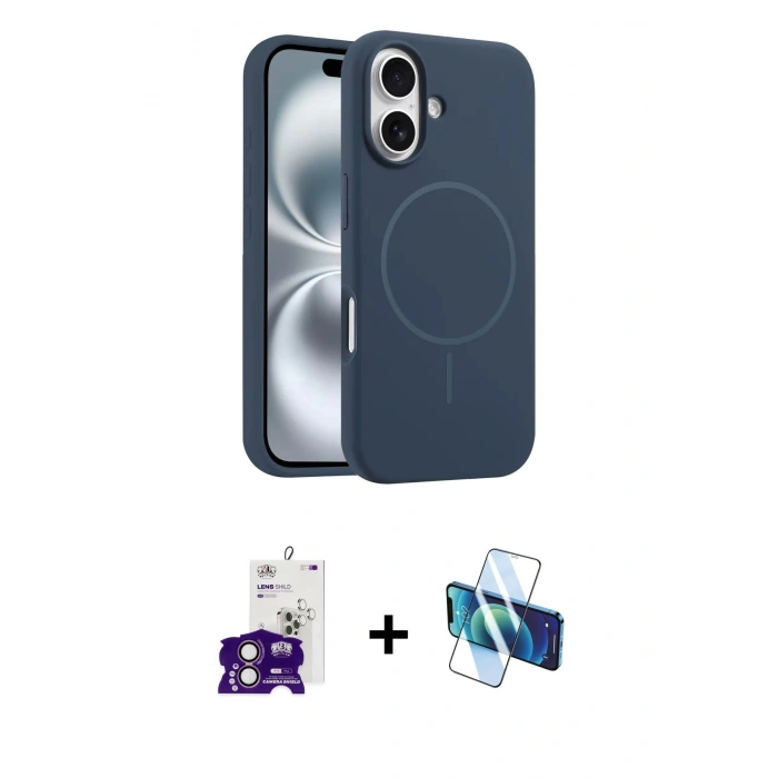 MARSİLYAN™- iPhone 16 Kılıf Yankı Form Serisi - Siyah 3D Antistatik Seramik Nano Ekran Koruyucu + Bilvis Titan Kamera Lens - PE