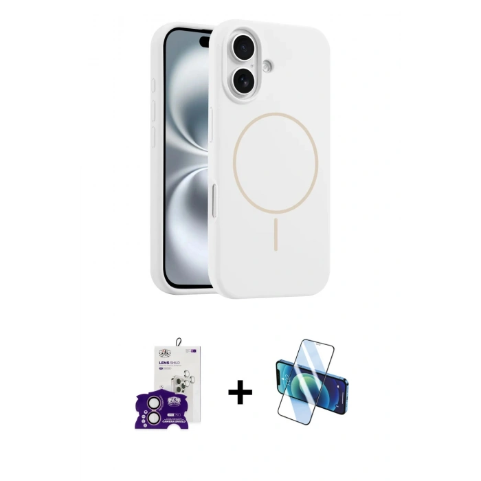 MARSİLYAN™- iPhone 16 Kılıf Yankı Form Serisi - Siyah 3D Antistatik Seramik Nano Ekran Koruyucu + Bilvis Titan Kamera Lens - PE