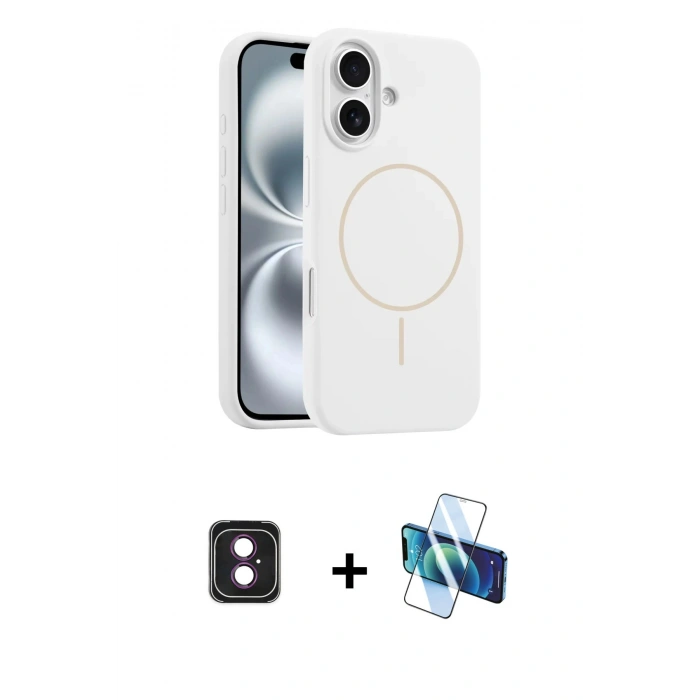 MARSİLYAN™- iPhone 16 Kılıf Yankı Form Serisi - Siyah 3D Antistatik Seramik Nano Ekran Koruyucu + PVD Metal Kamera Lens - PE