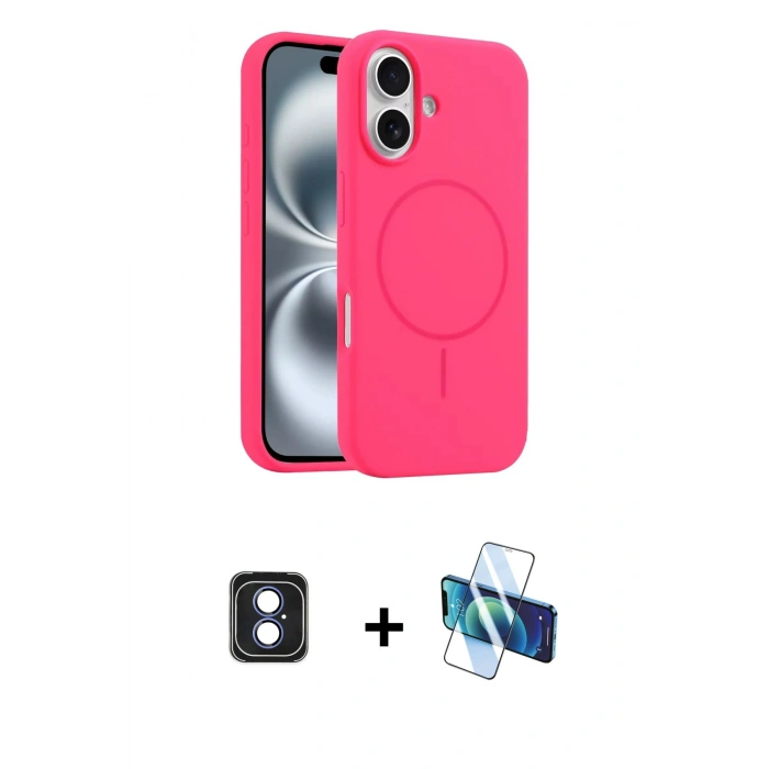 MARSİLYAN™- iPhone 16 Kılıf Yankı Form Serisi - Siyah 3D Antistatik Seramik Nano Ekran Koruyucu + PVD Metal Kamera Lens - MI
