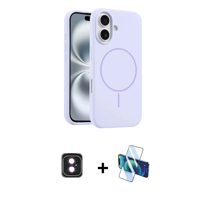 MARSİLYAN™- iPhone 16 Kılıf Yankı Form Serisi - Siyah 3D Antistatik Seramik Nano Ekran Koruyucu + PVD Metal Kamera Lens - PE