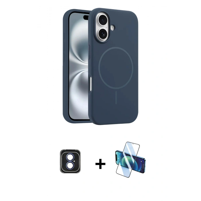 MARSİLYAN™- iPhone 16 Kılıf Yankı Form Serisi - Siyah 3D Antistatik Seramik Nano Ekran Koruyucu + PVD Metal Kamera Lens - MI