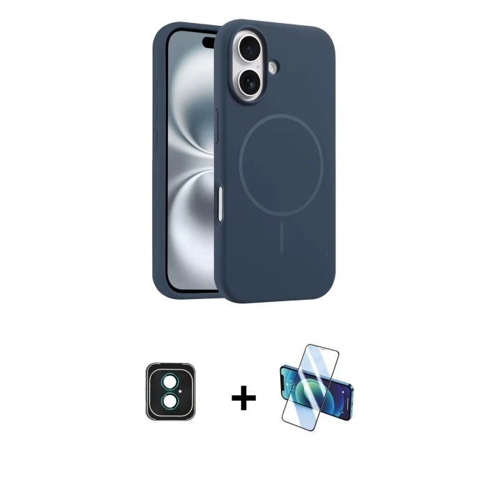 MARSİLYAN™- iPhone 16 Kılıf Yankı Form Serisi - Siyah 3D Antistatik Seramik Nano Ekran Koruyucu + PVD Metal Kamera Lens - YL