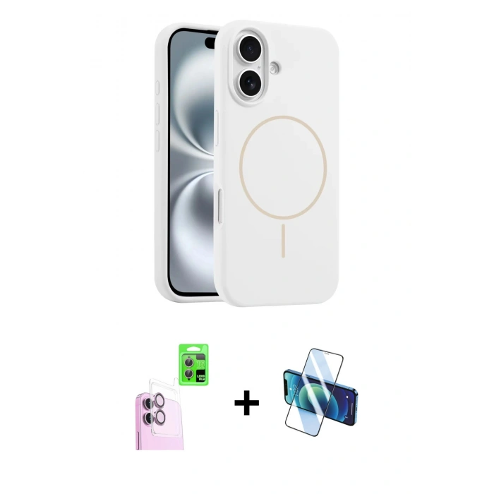 MARSİLYAN™- iPhone 16 Kılıf Yankı Form Serisi - Siyah 3D Antistatik Seramik Nano Ekran Koruyucu + Raze Metal Kamera Lens - PE