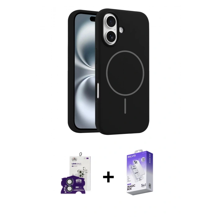 MARSİLYAN™- iPhone 16 Kılıf Yankı Form Serisi - Siyah Bilvis 5in1 3D Magic Cam Ekran Koruyucu + Bilvis Titan Kamera Lens - YL
