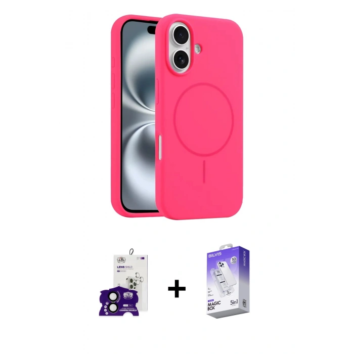 MARSİLYAN™- iPhone 16 Kılıf Yankı Form Serisi - Siyah Bilvis 5in1 3D Magic Cam Ekran Koruyucu + Bilvis Titan Kamera Lens - SH