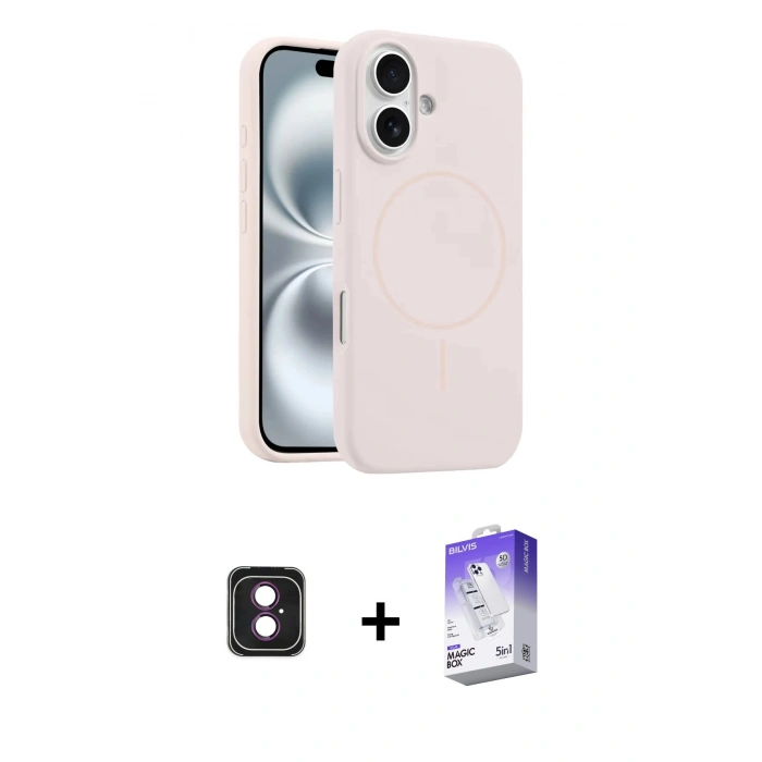 MARSİLYAN™- iPhone 16 Kılıf Yankı Form Serisi - Siyah Bilvis 5in1 3D Magic Cam Ekran Koruyucu + PVD Metal Kamera Lens - PE